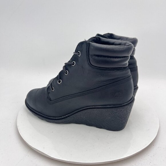Timberland Amston Womens Size 8.5 8253A Black Leather Lace Up Wedge Ankle Boot - Picture 7 of 14